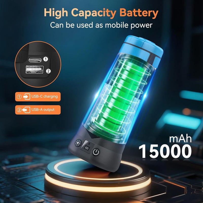 Dimgogo Rechargeable Camping Light with Stand 7ft Max Height, 15000mAh Portable Cordless LED Work Light, 5500 Lumen 6500/4500/3500K Dimmable Emergency Flashlight with Detachable Tripod, Blue - Image 2